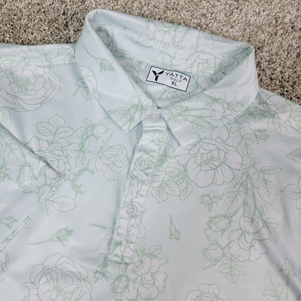 Yatta‎ Golf Mens XL Green AOP Floral Performance Stretch Polo Short Sleeve
